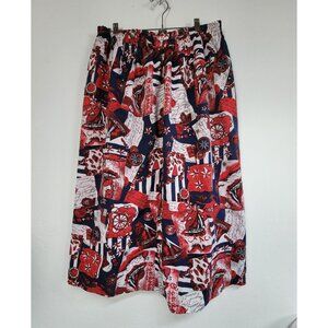 Vintage Nautical Print Womens Elastic Waistband Pull-On Midi Skirt Red Navy Blue
